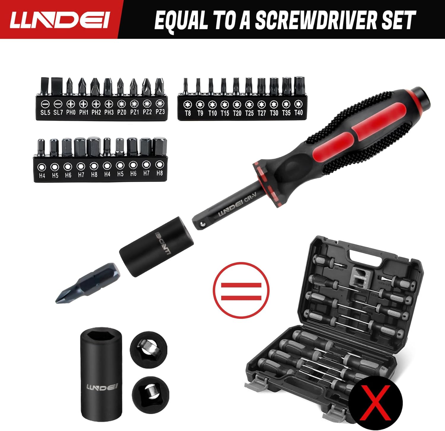 Bộ cờ lê vặn vít mini 48 chi tiết 1/4" LLNDEI, đầu lục giác nông hệ mét (4-14mm) 6 đầu, có cờ lê vặn vít mini 72 răng, bộ đầu vặn vít, bộ chuyển đổi đa năng và dây nối dài 3 inch