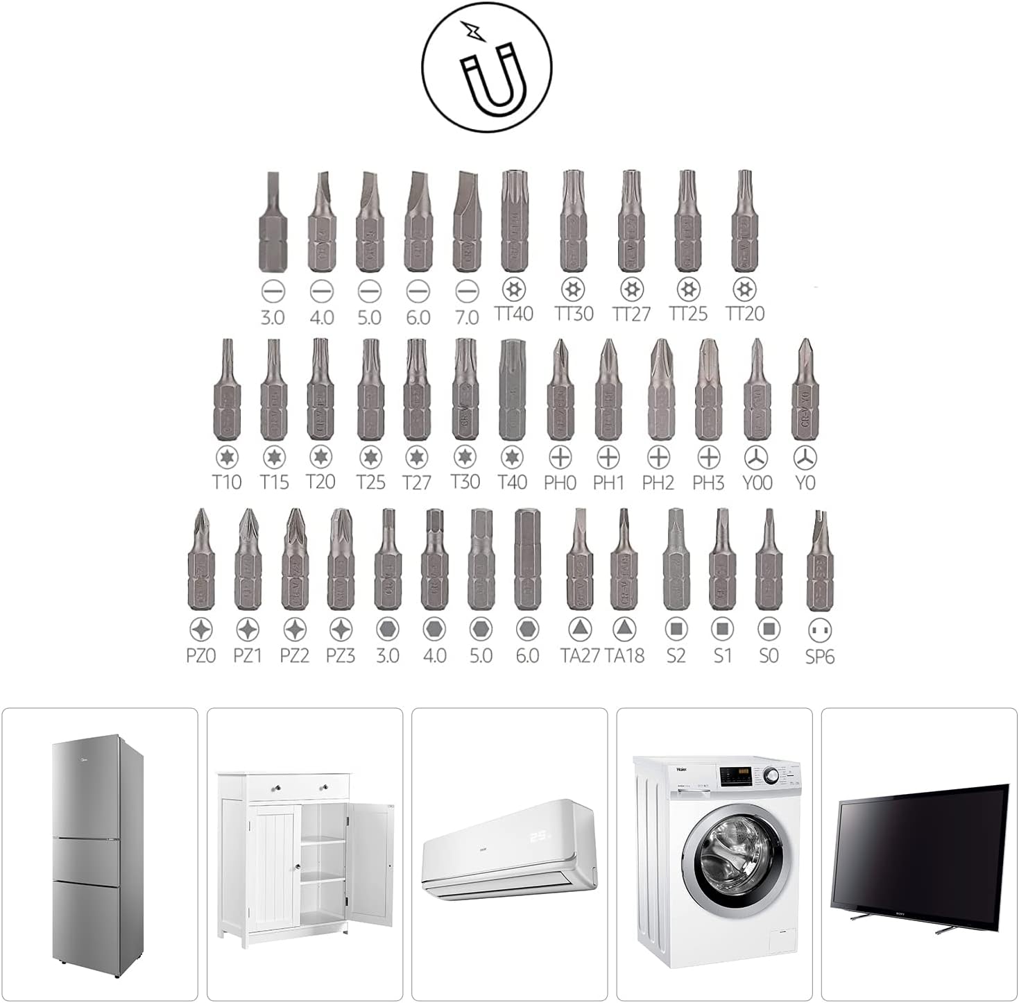 Bộ cờ lê từ tính và tua vít điện tử chính xác, 73 chiếc (1 gói), Đen/Đỏ/Bạc