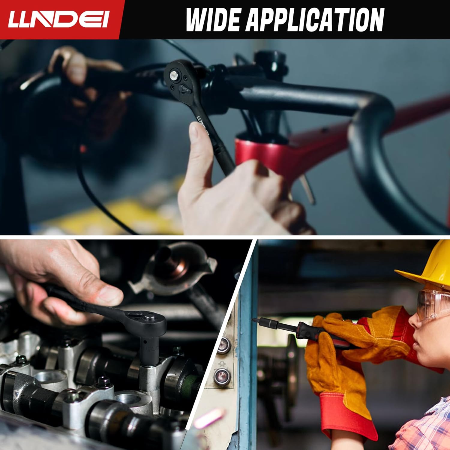 Bộ cờ lê vặn vít mini 48 chi tiết 1/4" LLNDEI, đầu lục giác nông hệ mét (4-14mm) 6 đầu, có cờ lê vặn vít mini 72 răng, bộ đầu vặn vít, bộ chuyển đổi đa năng và dây nối dài 3 inch