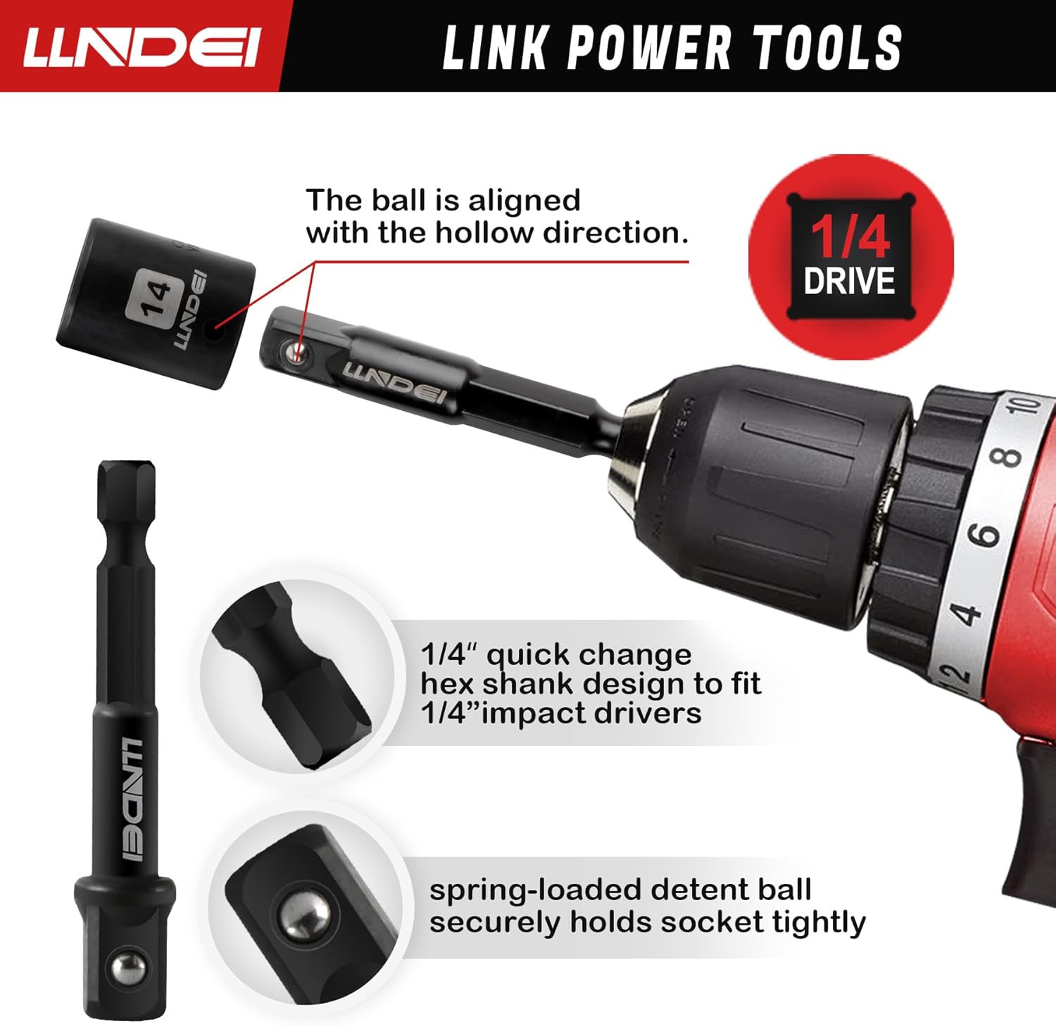 Bộ cờ lê vặn vít mini 48 chi tiết 1/4" LLNDEI, đầu lục giác nông hệ mét (4-14mm) 6 đầu, có cờ lê vặn vít mini 72 răng, bộ đầu vặn vít, bộ chuyển đổi đa năng và dây nối dài 3 inch