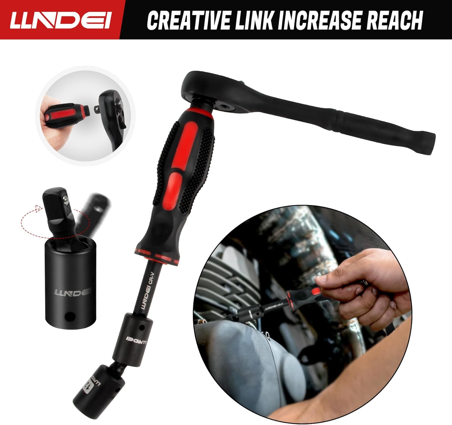 Bộ cờ lê vặn vít mini 48 chi tiết 1/4" LLNDEI, đầu lục giác nông hệ mét (4-14mm) 6 đầu, có cờ lê vặn vít mini 72 răng, bộ đầu vặn vít, bộ chuyển đổi đa năng và dây nối dài 3 inch