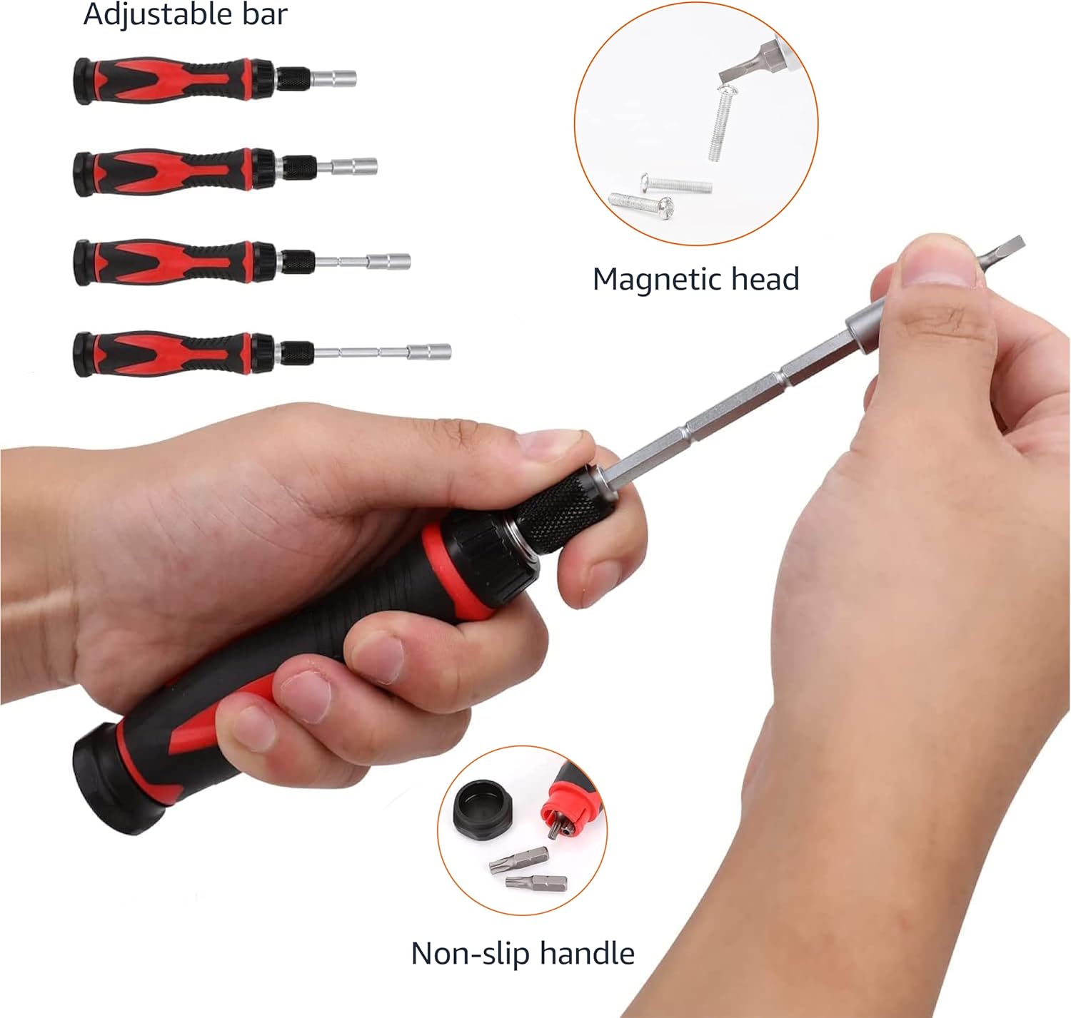 Bộ cờ lê từ tính và tua vít điện tử chính xác, 73 chiếc (1 gói), Đen/Đỏ/Bạc