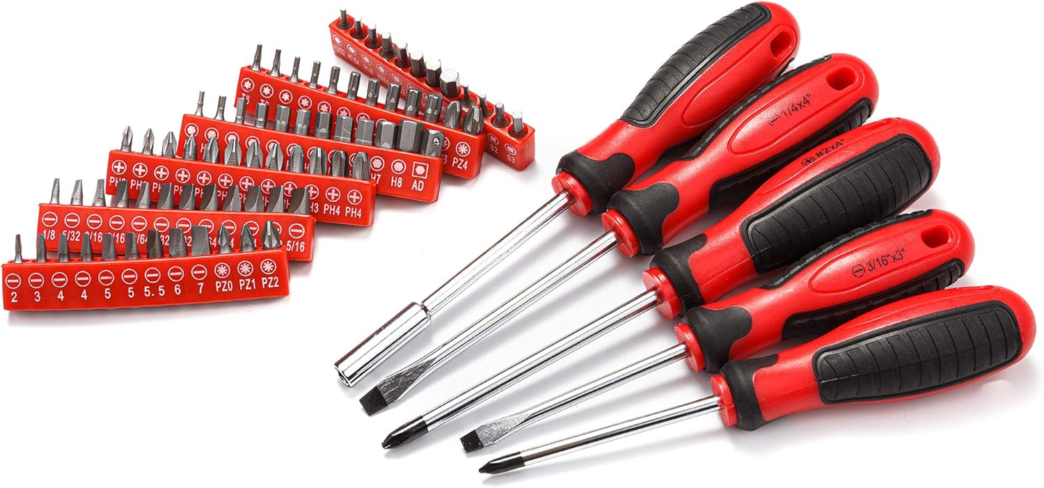 Bộ cờ lê ổ đĩa 1/4", 3/8" và 1/2" có bộ ổ cắm SAE/metric trong hộp đựng dụng cụ bằng nhựa