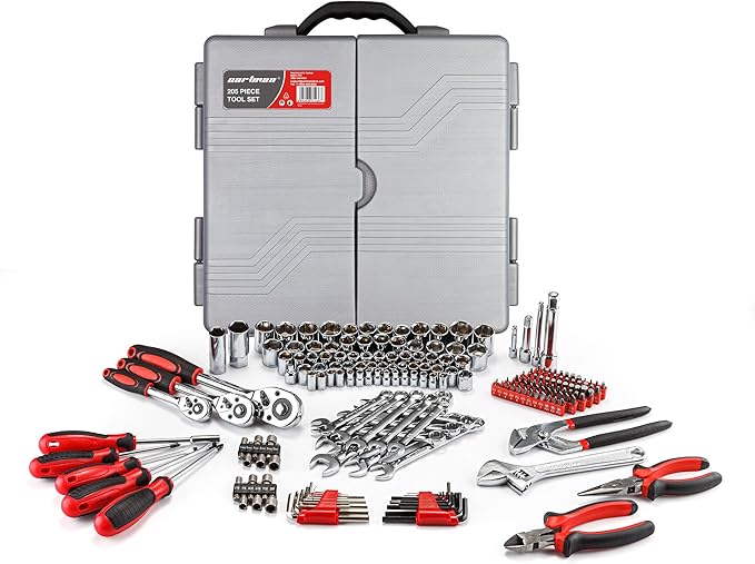 Bộ cờ lê ổ đĩa 1/4", 3/8" và 1/2" có bộ ổ cắm SAE/metric trong hộp đựng dụng cụ bằng nhựa