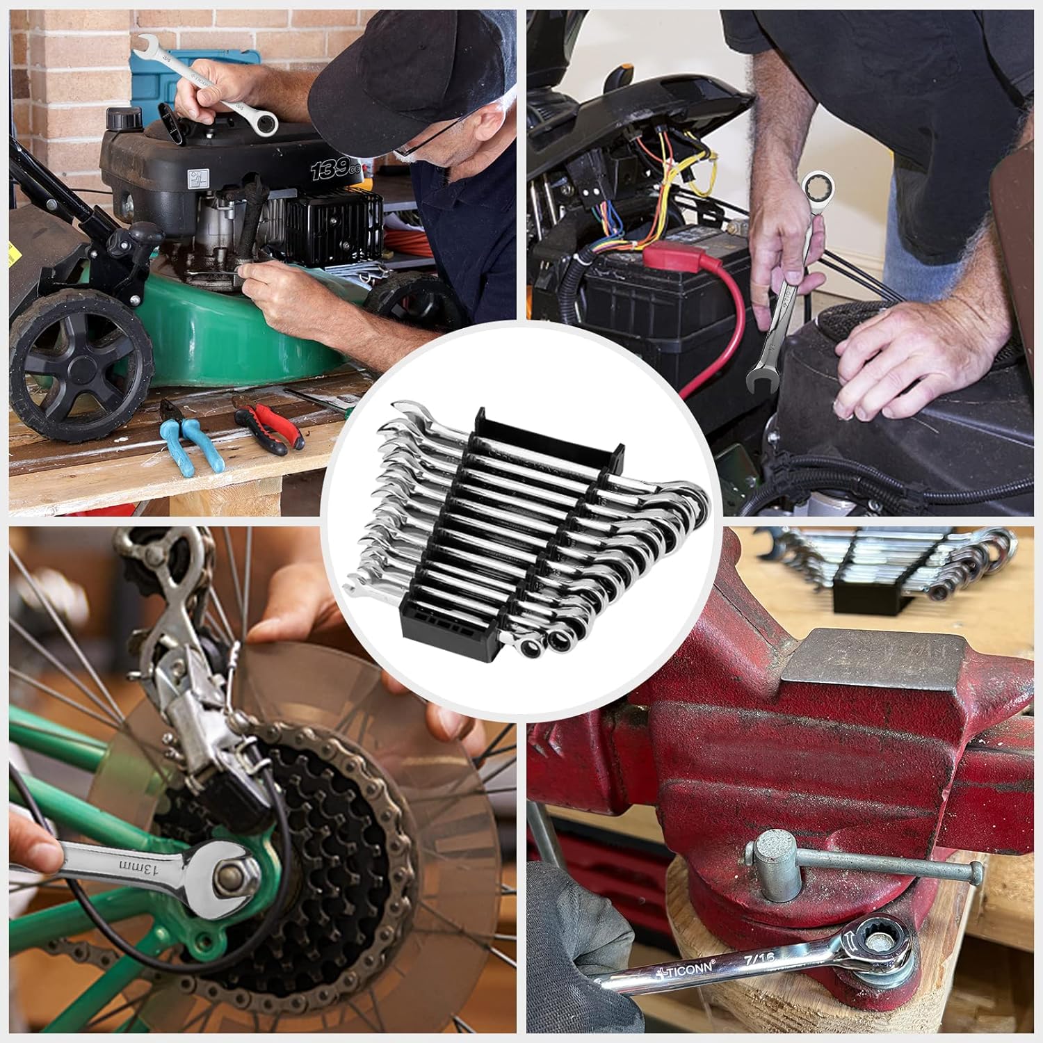 Bộ cờ lê TICONN 24 món có giá để đồ, cờ lê cơ học siêu mỏng chuyên nghiệp Cr-V (12" (SAE) và 12mm (hệ mét))