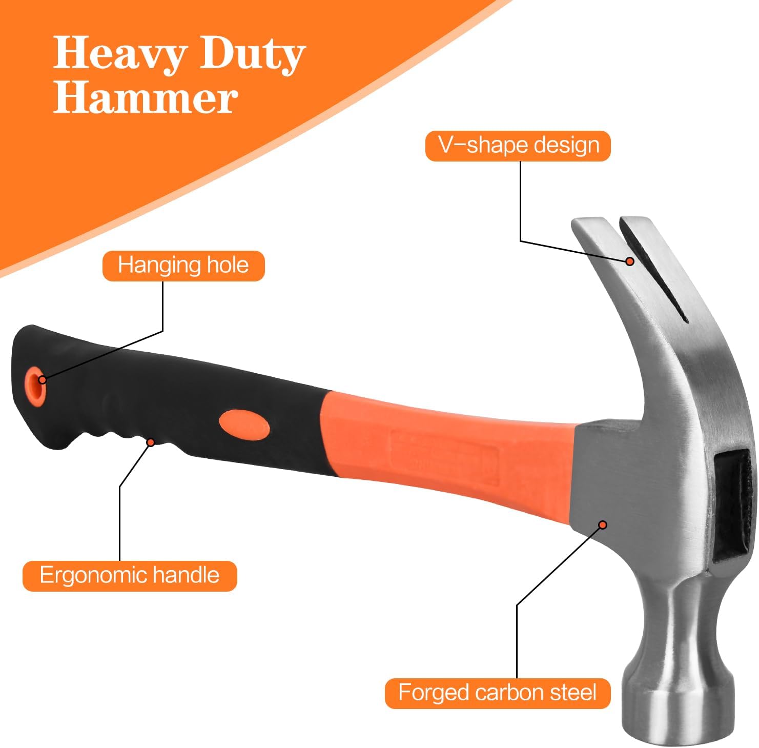 Búa đóng đinh 24 oz, Búa đóng đinh thẳng, Búa đóng đinh đa năng bằng sợi thủy tinh, Tay cầm chống trượt mịn (Búa đóng đinh 24 oz)