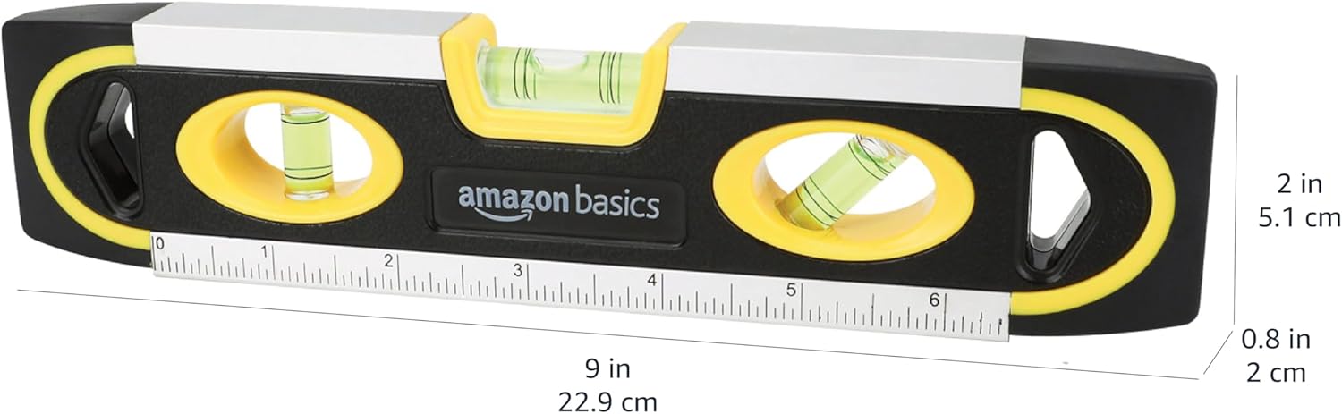 Thước thủy và mực nước ngư lôi từ tính 9 inch của Amazon Basics, bong bóng 180/90/45 độ, màu đen