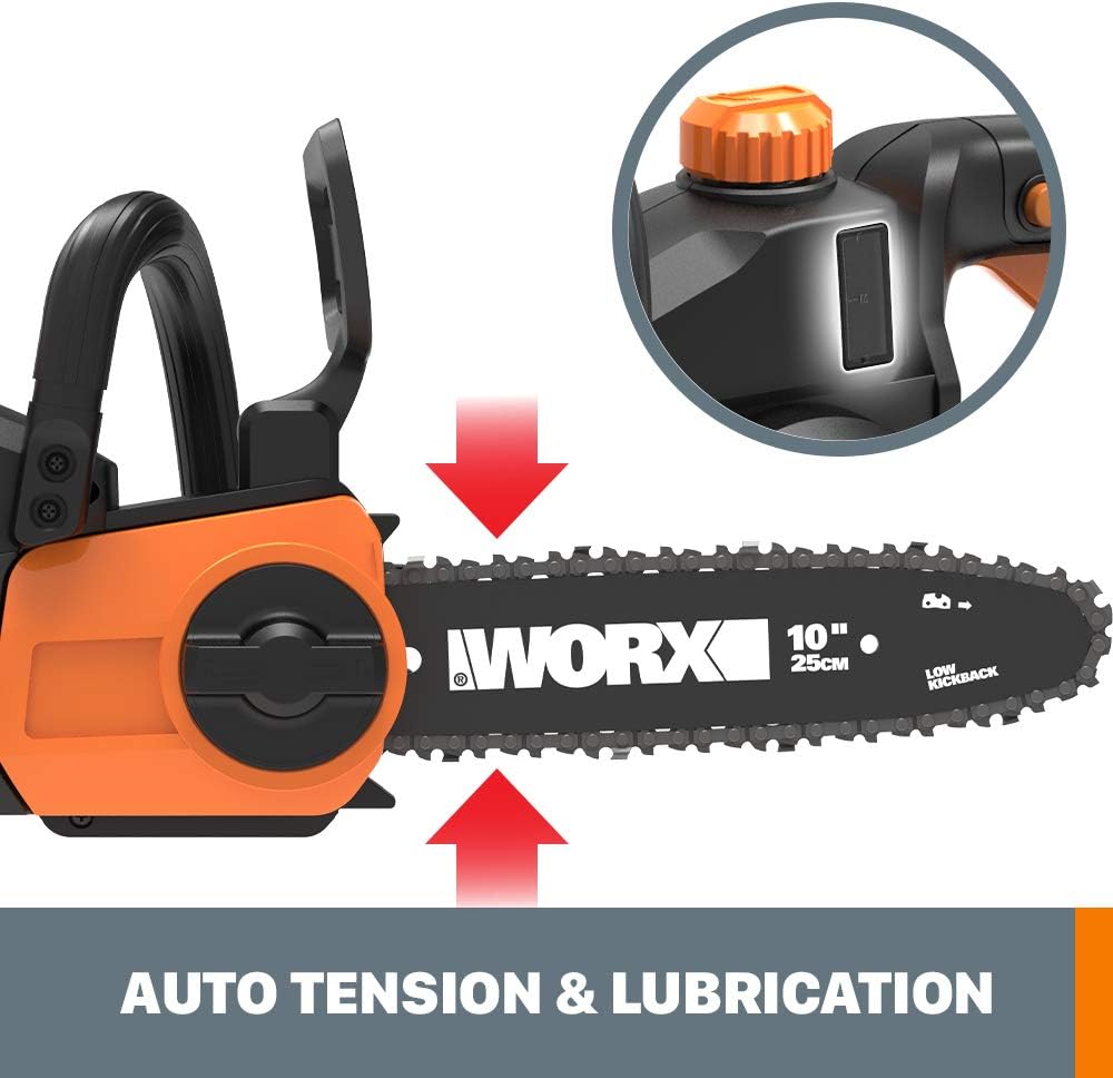 Máy cưa xích/cưa cột không dây Worx WG323 20V Power Share 10" có bộ căng tự động (Bao gồm pin và bộ sạc)Truy cập Cửa hàng hàng đầu của thương hiệu WORX