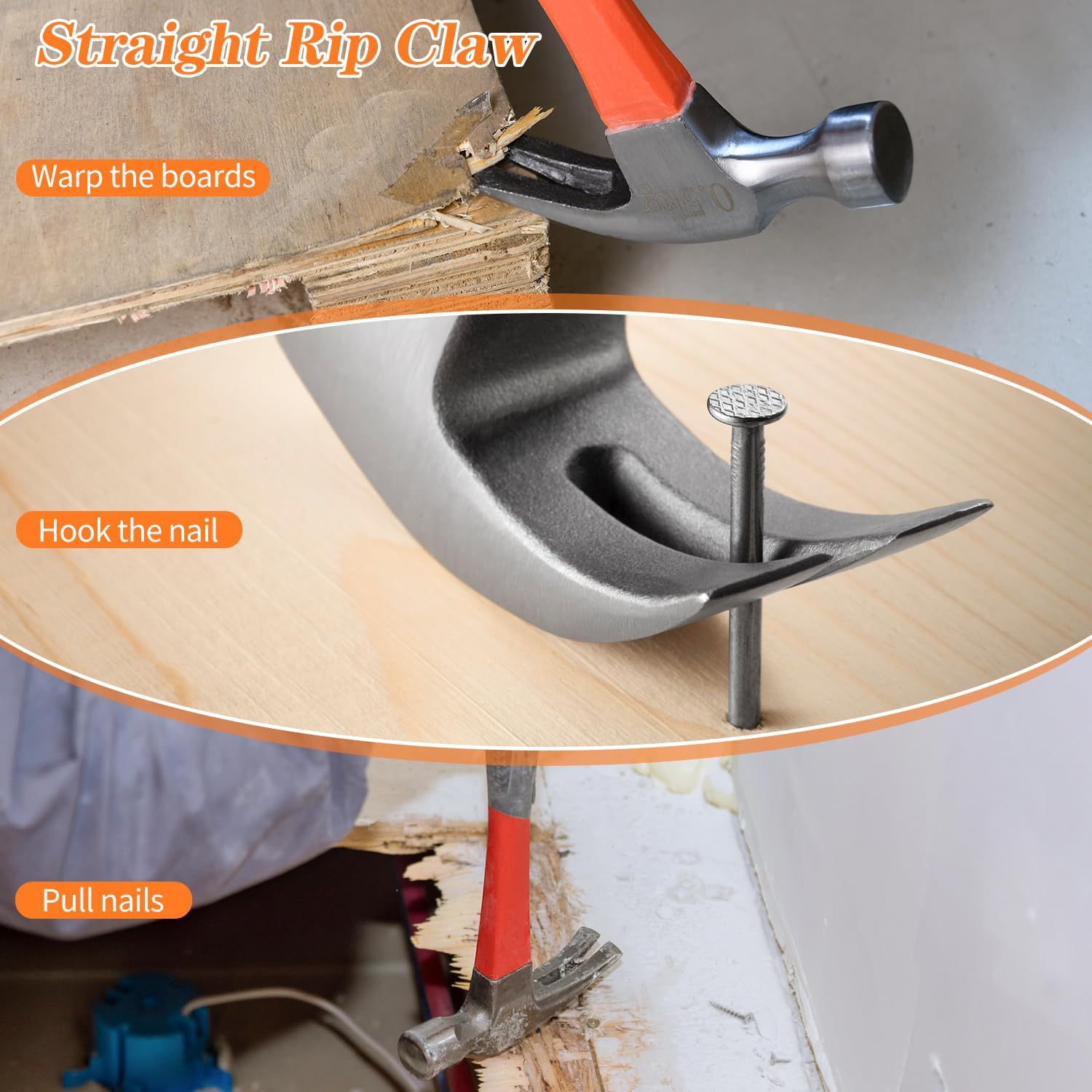 Búa đóng đinh 24 oz, Búa đóng đinh thẳng, Búa đóng đinh đa năng bằng sợi thủy tinh, Tay cầm chống trượt mịn (Búa đóng đinh 24 oz)