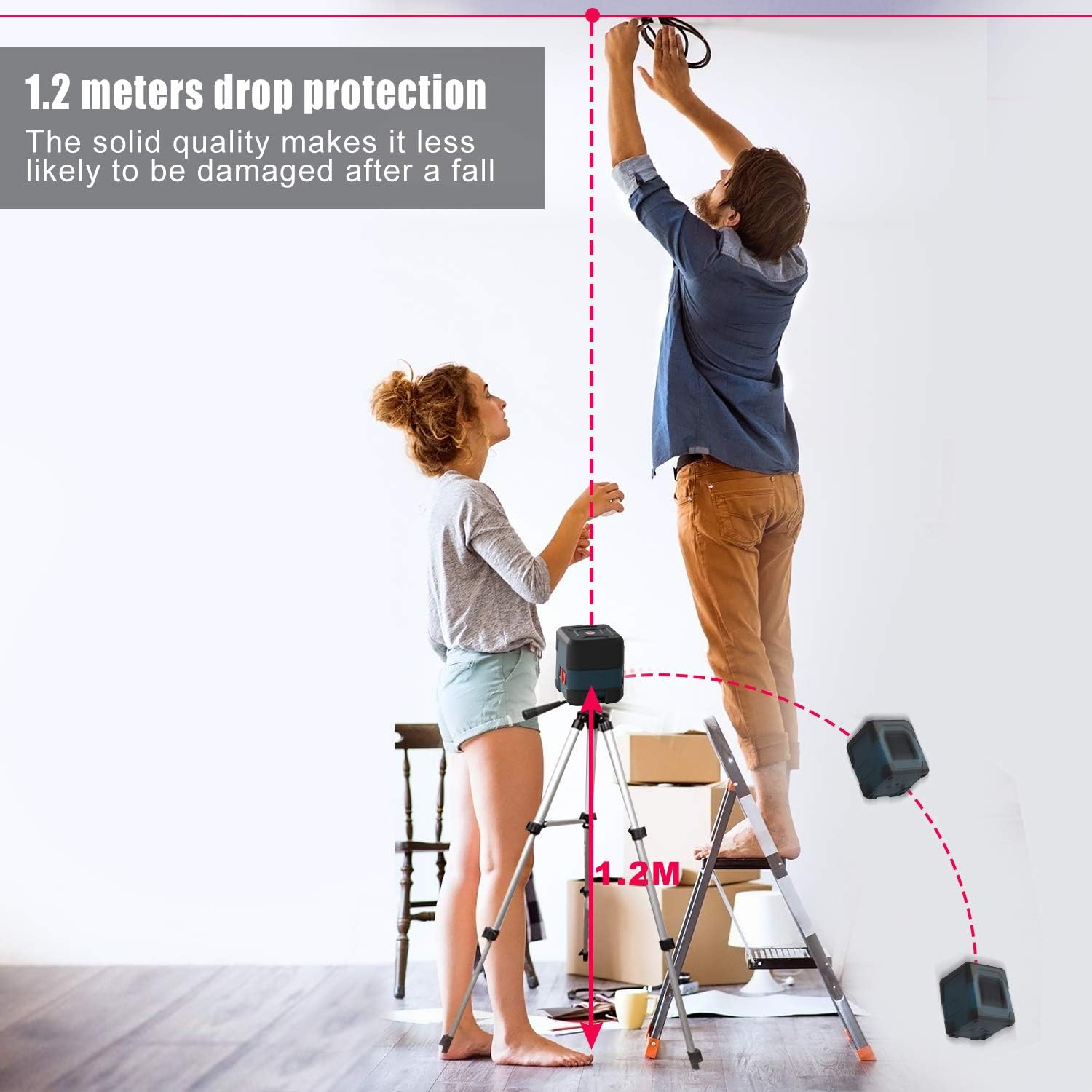 Máy cân bằng laser, máy cân bằng laser RockSeed Cross Line, vạch dọc và ngang, có thể xoay 360 độ, túi đựng, có pin (màu đỏ)
