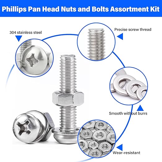 Bộ kết hợp bu lông và đai ốc 110PCS, bộ kết hợp phụ kiện phần cứng bằng thép không gỉ, với nhiều loại ốc vít, đai ốc, bu lông và vòng đệm (#4-40#6-32#8-32#10-24)