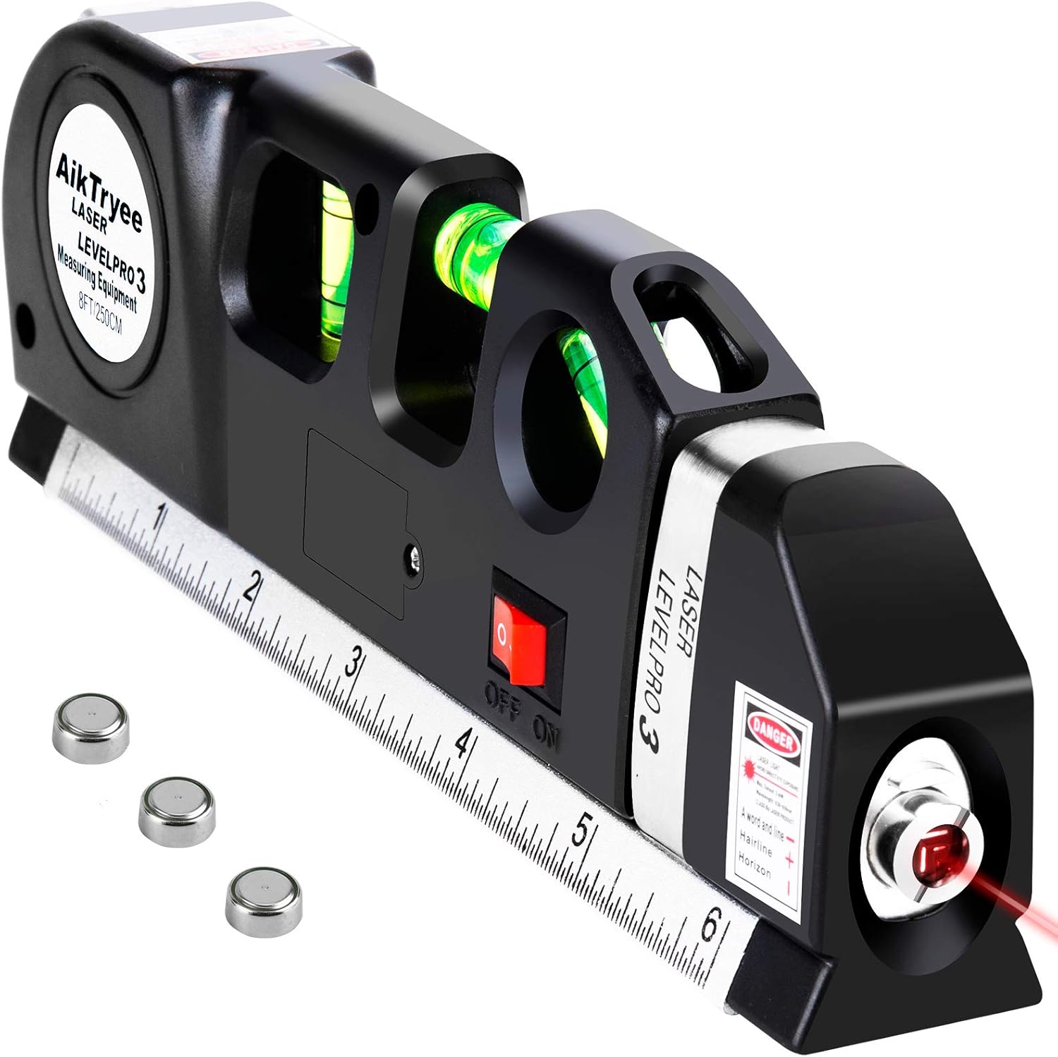 Máy cân bằng laser, Bộ cân bằng laser đa chức năng, Máy cân bằng laser tia chữ thập tiêu chuẩn kèm thước đo hệ mét, 8ft/2,5m cho tủ treo tranh AikTryee, ốp tường gạch.