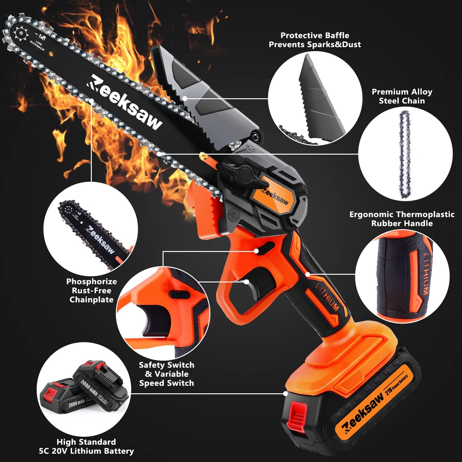 Cưa xích mini 6 inch không dây cầm tay siêu bền với 2 pin lớn, Cưa xích mini chạy bằng điện chạy bằng pin, Cưa tay nhỏ cho cây - Dụng cụ tiết kiệm thời gian cho sân vườn