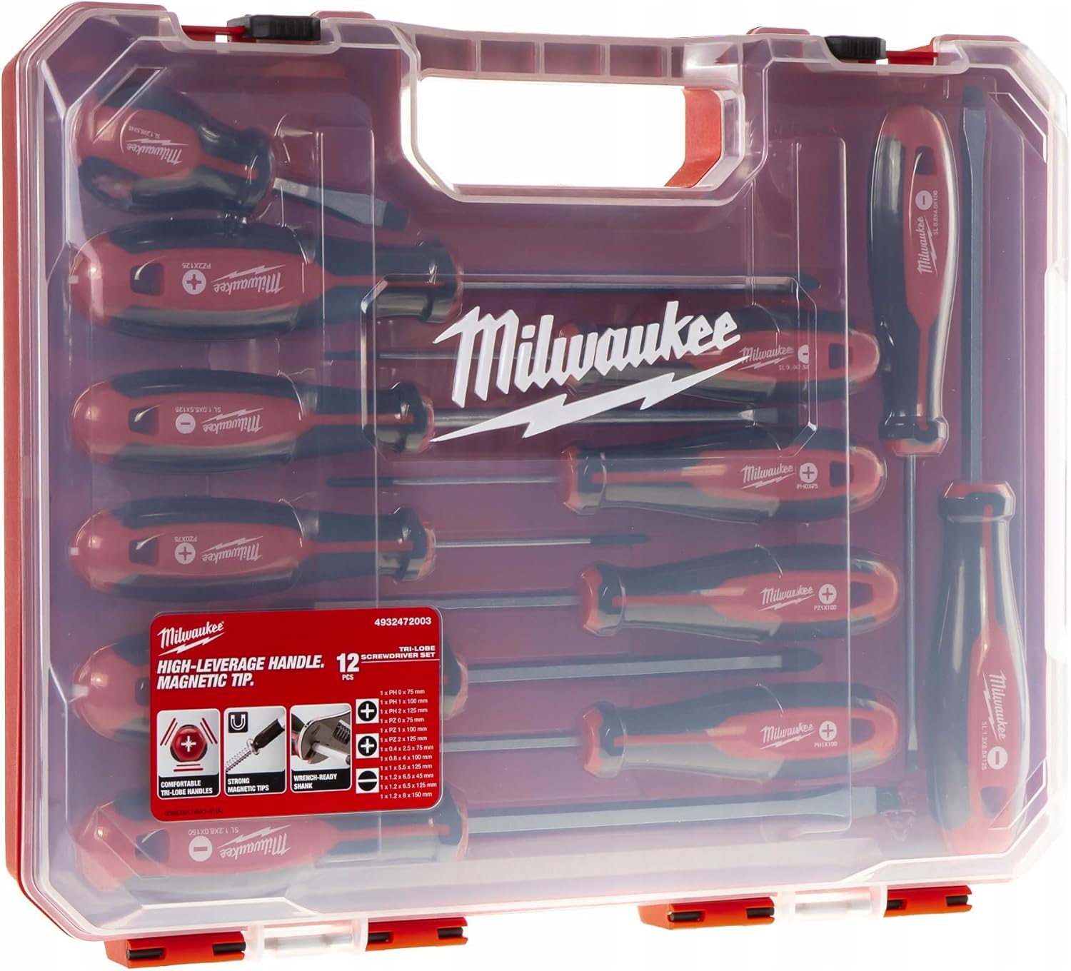 Bộ tua vít Milwaukee Clover 12 món 4932472003, màu đỏ