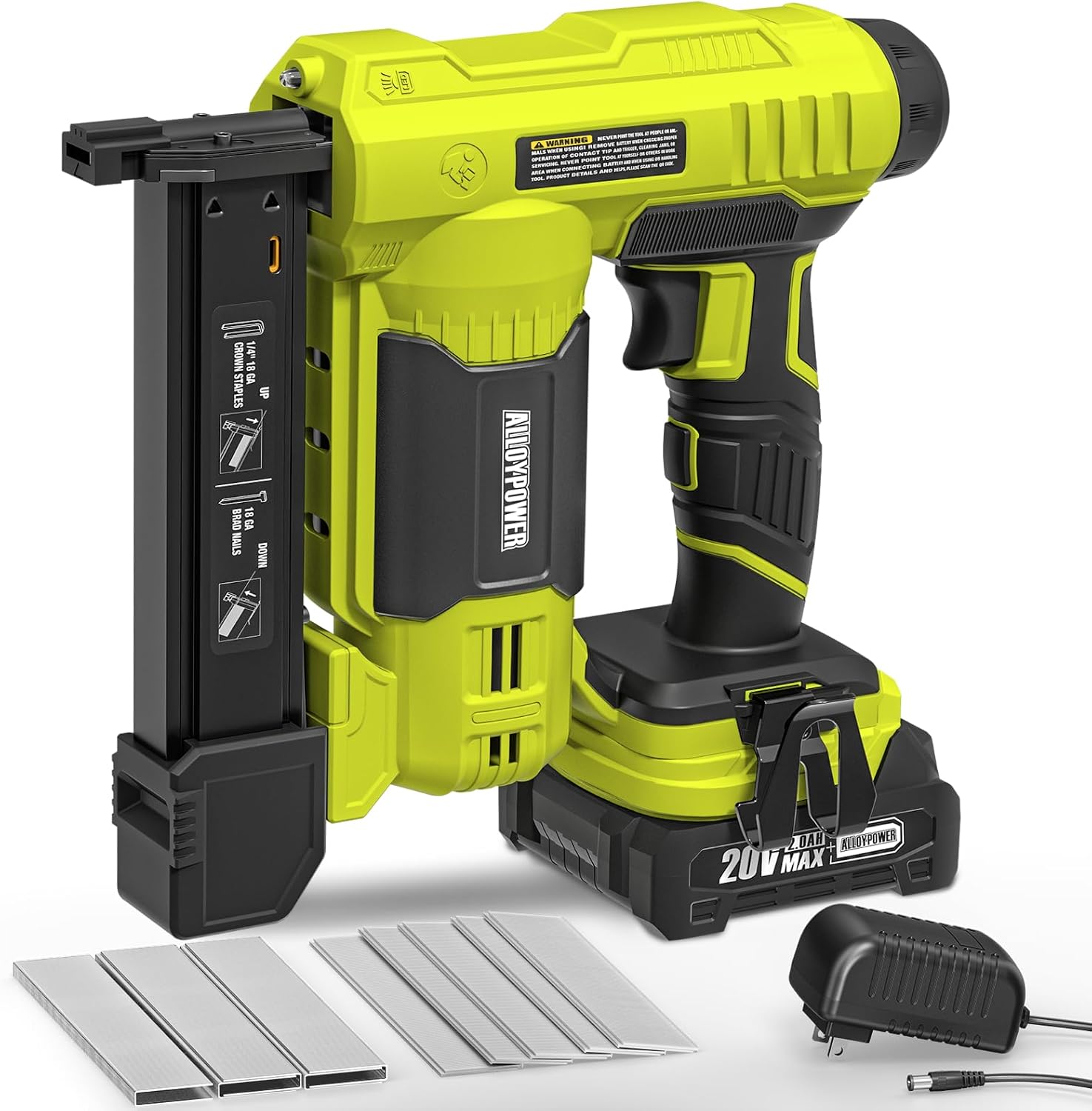 Súng bắn đinh ALLOYPOWER 18-Gauge chạy bằng pin, súng bắn đinh không dây 2 trong 1/máy bấm ghim điện có pin 2.0Ah và bộ sạc, 1000 đinh và 500 ghim để cải thiện nhà cửa và làm đồ gỗ