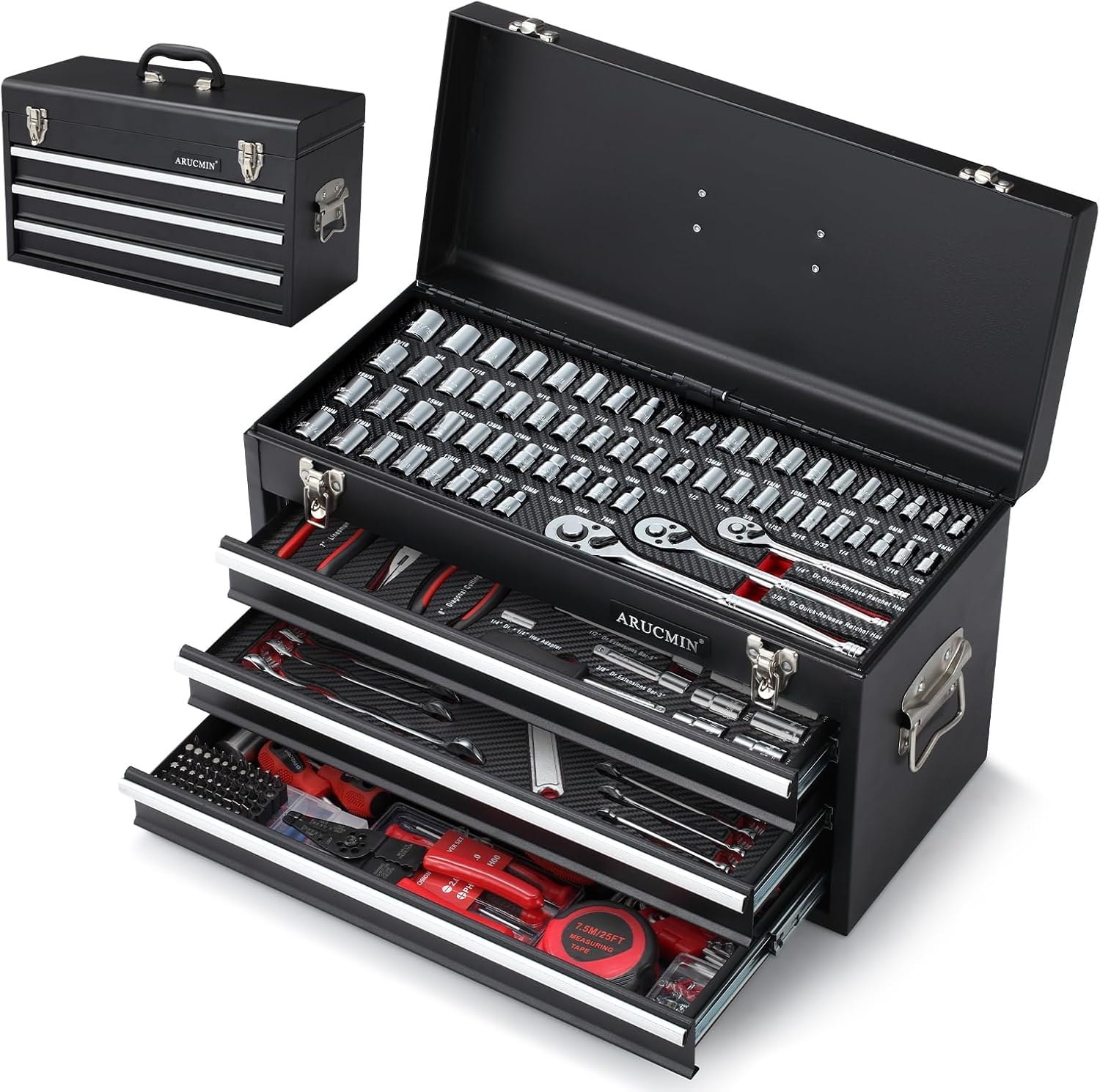 Bộ dụng cụ cơ khí 438 món có 3 ngăn kéo, hộp kim loại chịu lực, bộ dụng cụ sửa chữa/02