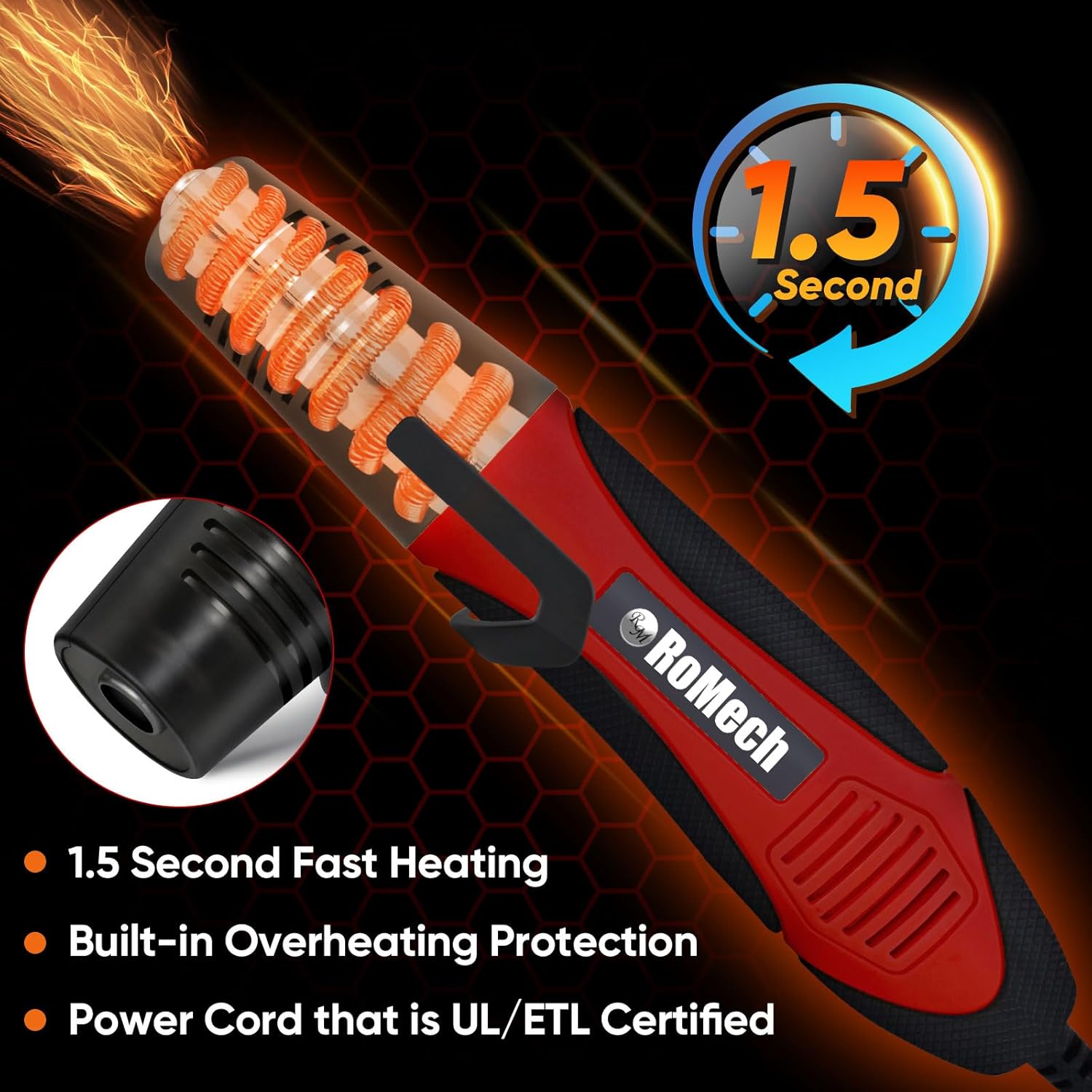 Súng nhiệt ROMECH 350W có 2 vòi phun, Súng nhiệt kép 400°F-800°F, Súng nhiệt làm nóng nhanh có chức năng bảo vệ quá tải cho màng co dập nổi thủ công DIY (Đỏ)