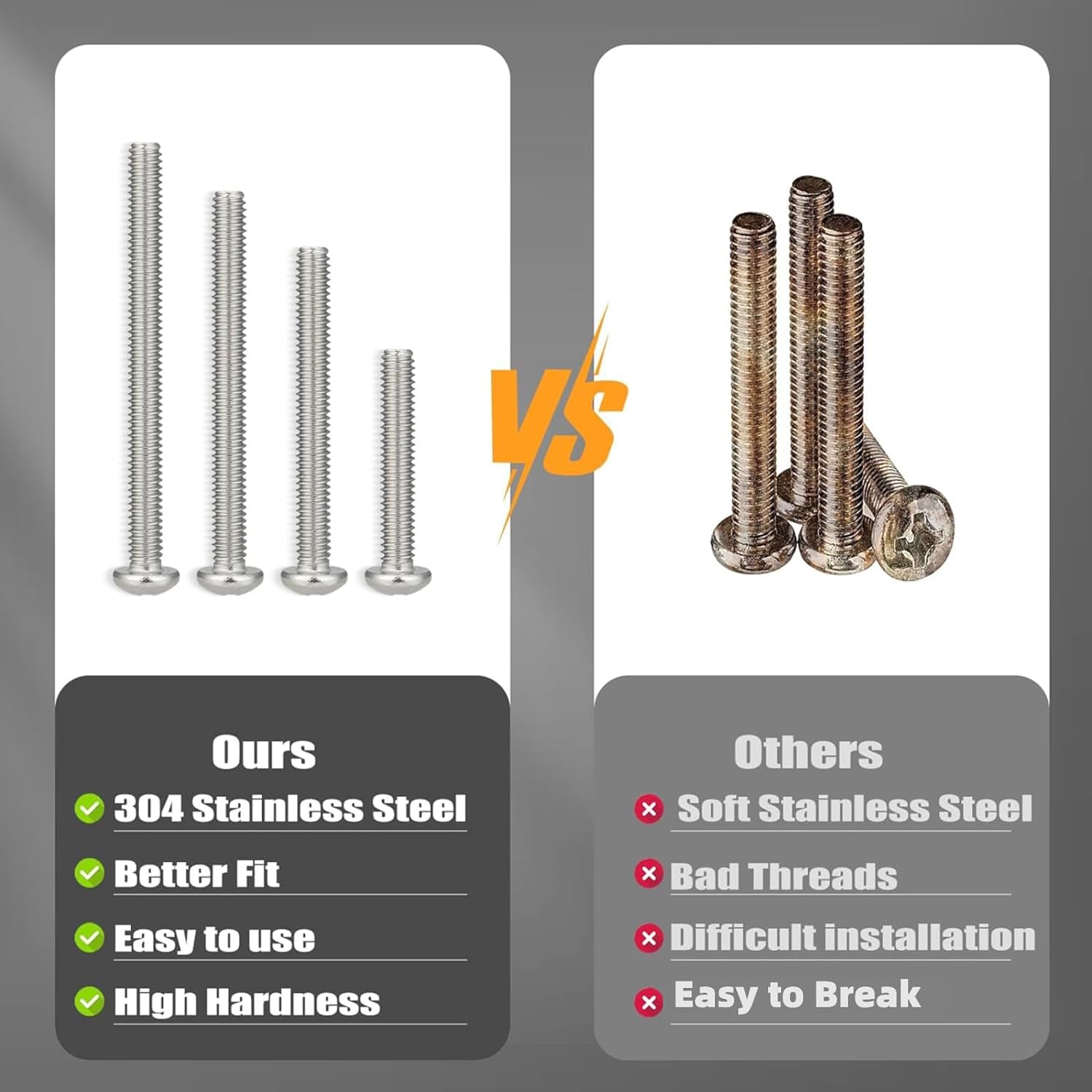 Bộ kết hợp bu lông và đai ốc máy 351 chiếc, # 6-32# 8-32# 10-24 kết hợp đầu phẳng chữ thập bu lông đai ốc bằng thép không gỉ 304 bu lông vòng đệm phẳng có vỏ