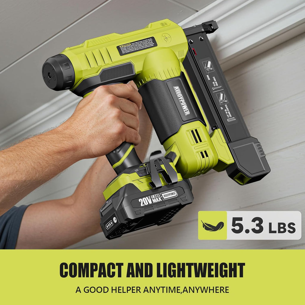 Súng bắn đinh ALLOYPOWER 18-Gauge chạy bằng pin, súng bắn đinh không dây 2 trong 1/máy bấm ghim điện có pin 2.0Ah và bộ sạc, 1000 đinh và 500 ghim để cải thiện nhà cửa và làm đồ gỗ