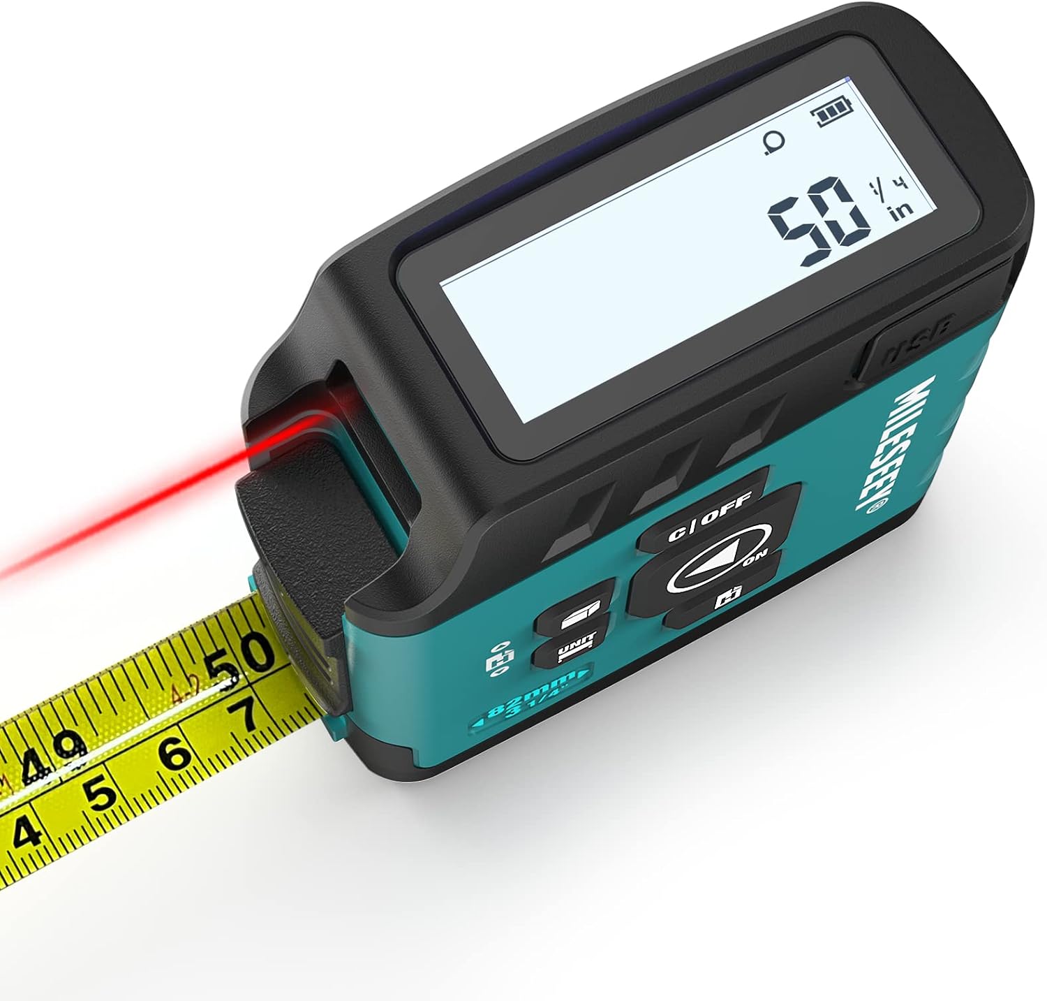 Thước dây laser MiLESEEY DT20 3 trong 1, Máy đo khoảng cách laser 130ft, Thước dây kỹ thuật số 16ft, Thước dây thông thường, Đo diện tích thể tích theo chế độ Pythagore, Chống nước, Có thể sạc lại