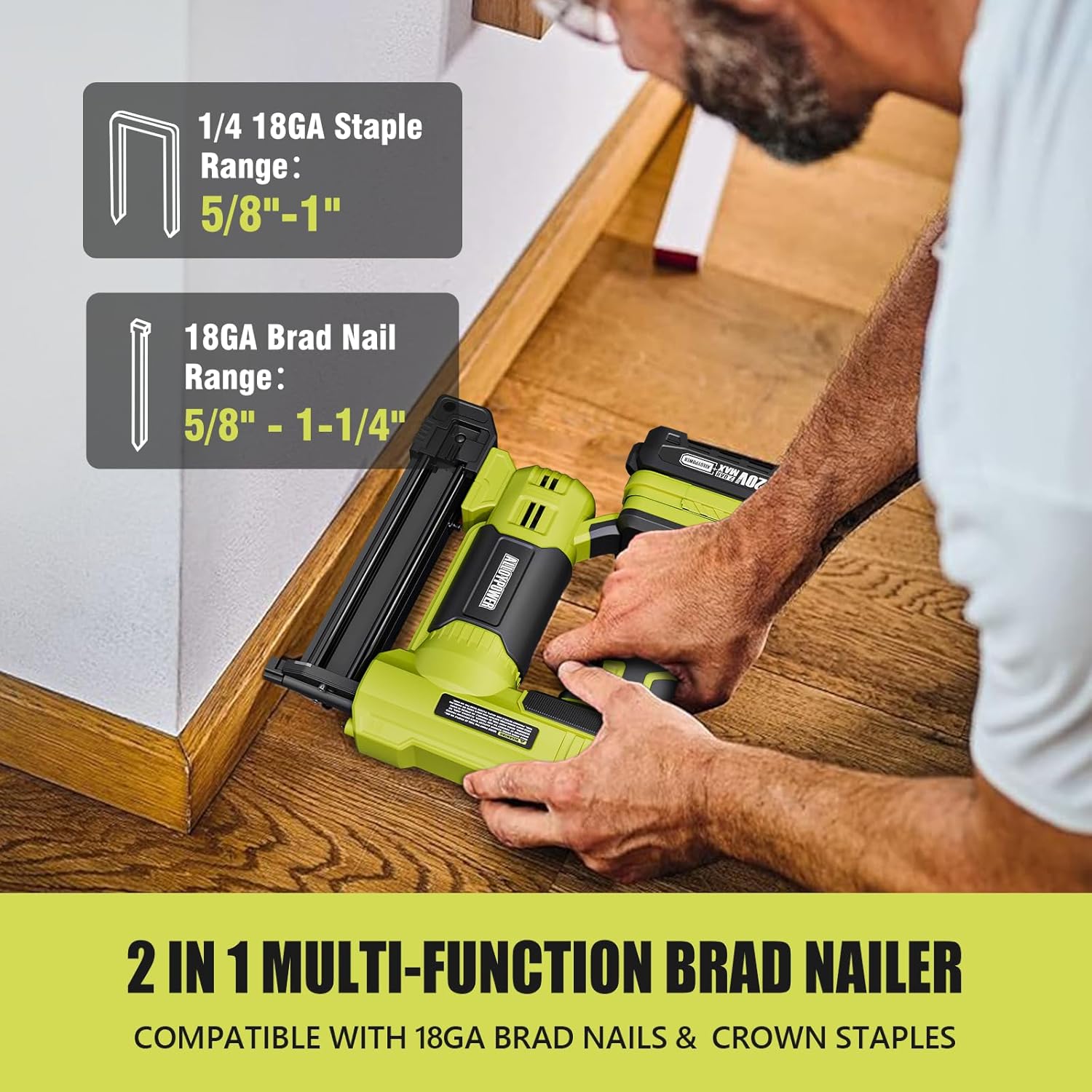 Súng bắn đinh ALLOYPOWER 18-Gauge chạy bằng pin, súng bắn đinh không dây 2 trong 1/máy bấm ghim điện có pin 2.0Ah và bộ sạc, 1000 đinh và 500 ghim để cải thiện nhà cửa và làm đồ gỗ