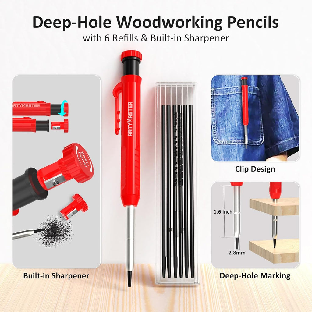 Thước vuông đo góc đa góc 3D mini 3,8 inch, dụng cụ đục gỗ có độ chính xác cao WT102A, dụng cụ đục gỗ vuông bằng hợp kim nhôm 0-90°, bút chì thợ mộc 6 ngòi.