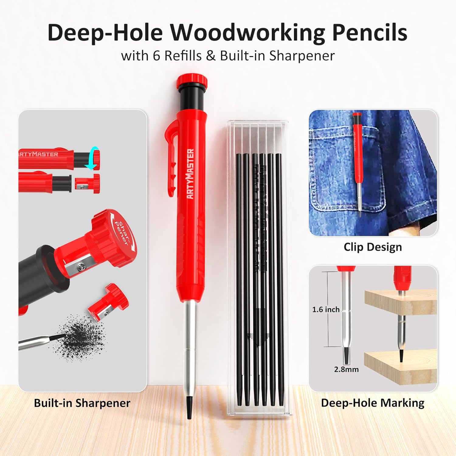 Thước vuông đo góc đa góc 3D mini 3,8 inch, dụng cụ đục gỗ có độ chính xác cao WT102A, dụng cụ đục gỗ vuông bằng hợp kim nhôm 0-90°, bút chì thợ mộc 6 ngòi.