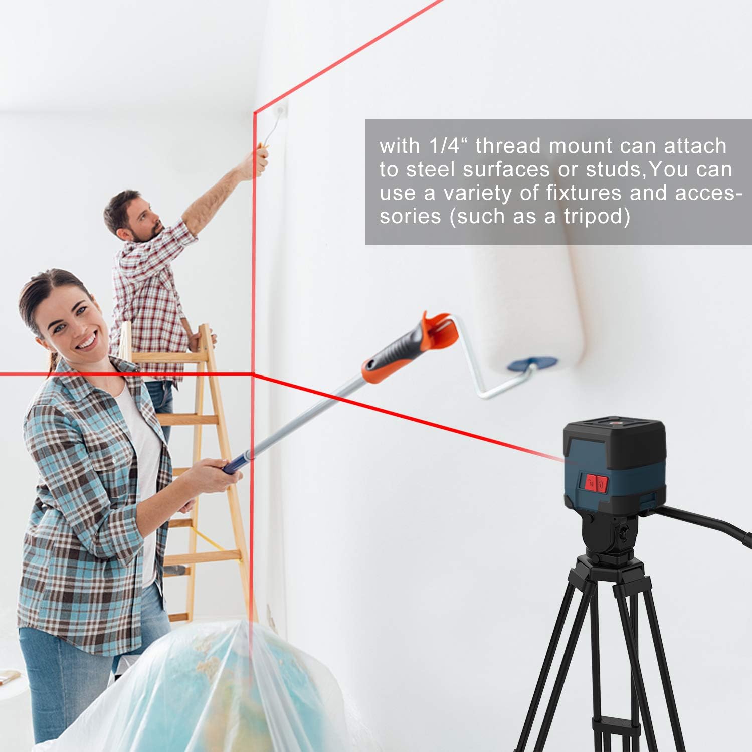 Máy cân bằng laser, máy cân bằng laser RockSeed Cross Line, vạch dọc và ngang, có thể xoay 360 độ, túi đựng, có pin (màu đỏ)