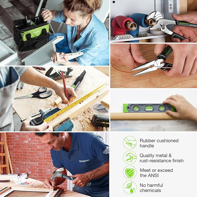 Bộ dụng cụ gia đình WORKPRO có máy khoan không dây Li-Ion 20V, dụng cụ đa năng 157 món, máy khoan có túi đựng dụng cụ