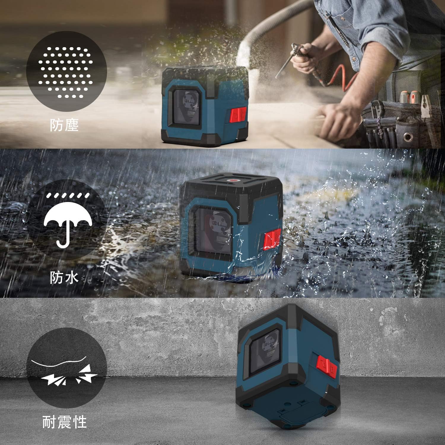Máy cân bằng laser, máy cân bằng laser RockSeed Cross Line, vạch dọc và ngang, có thể xoay 360 độ, túi đựng, có pin (màu đỏ)