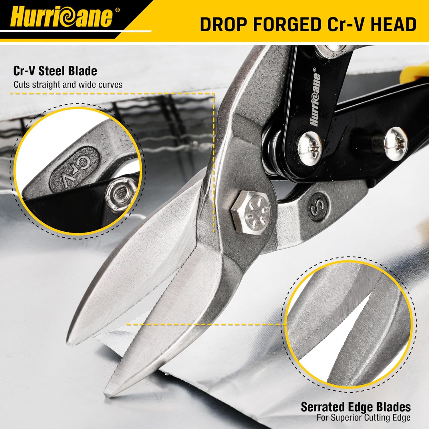 Kéo cắt thiếc hàng không HURRICANE 10" để cắt kim loại tấm, cắt thẳng, thép crom vanadi