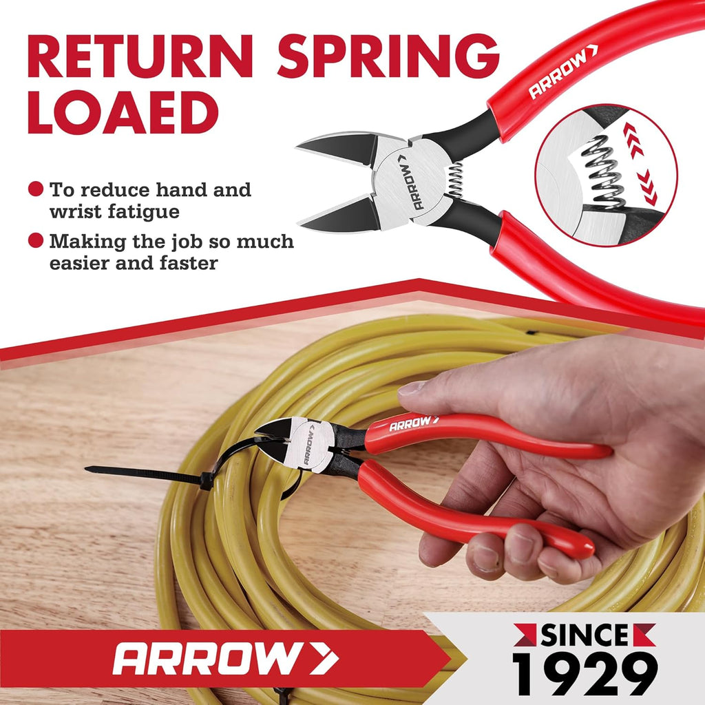 Kìm cắt dây chính xác ARROW 7 inch - Kìm cắt bên lò xo, Kìm cắt phẳng siêu sắc có tay cầm chống trượt để làm đồ trang sức, đồ thủ công, đồ điện tử, dây buộc, mô hình tự làm