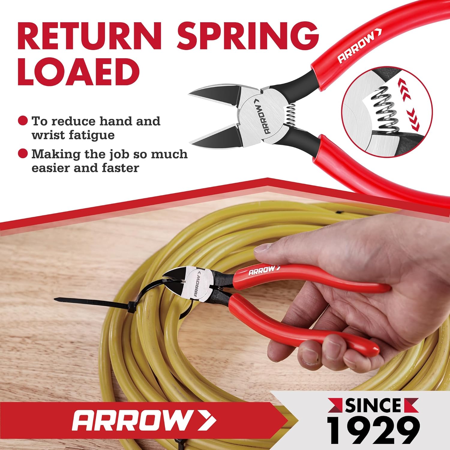 Kìm cắt dây chính xác ARROW 7 inch - Kìm cắt bên lò xo, Kìm cắt phẳng siêu sắc có tay cầm chống trượt để làm đồ trang sức, đồ thủ công, đồ điện tử, dây buộc, mô hình tự làm
