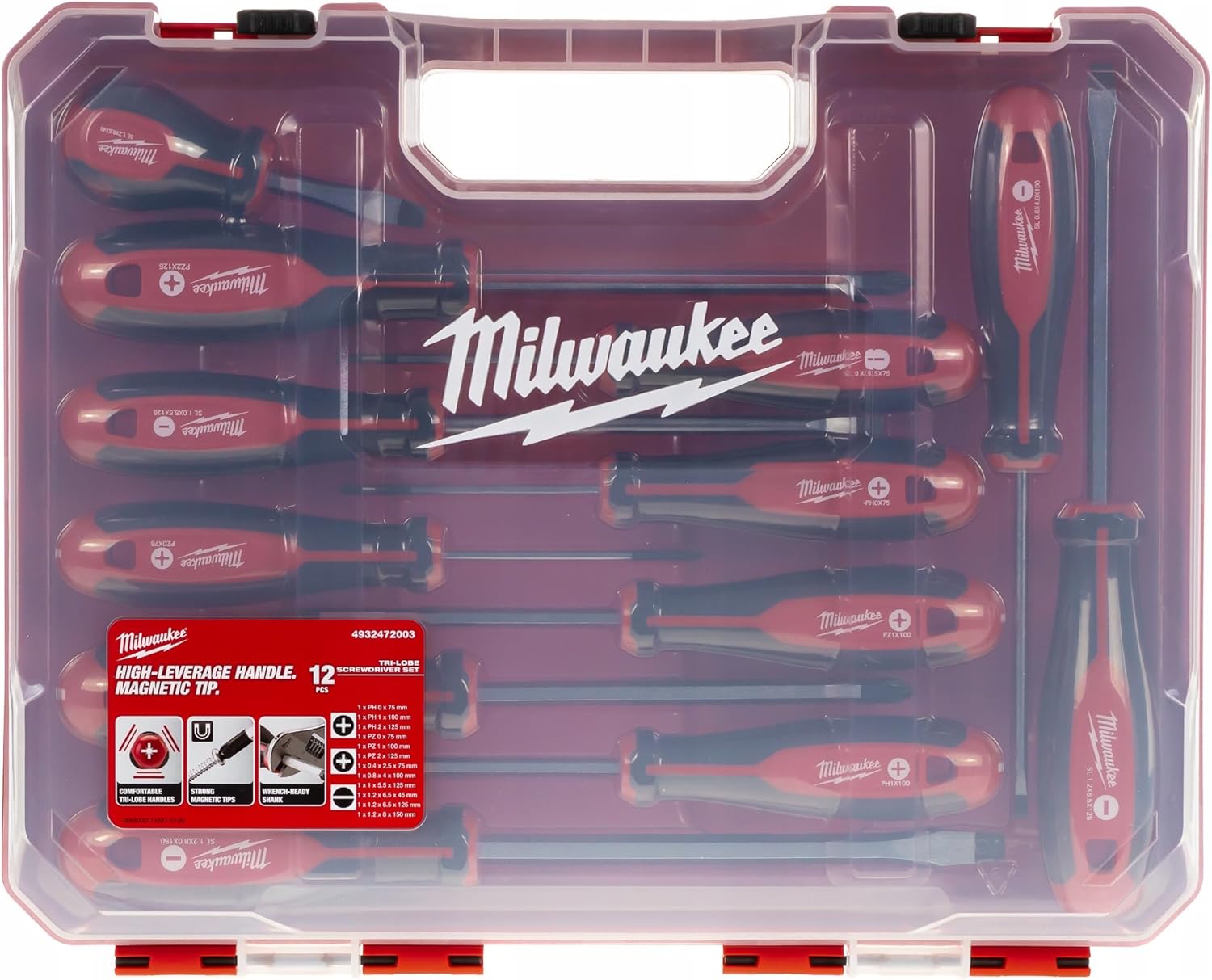Bộ tua vít Milwaukee Clover 12 món 4932472003, màu đỏ