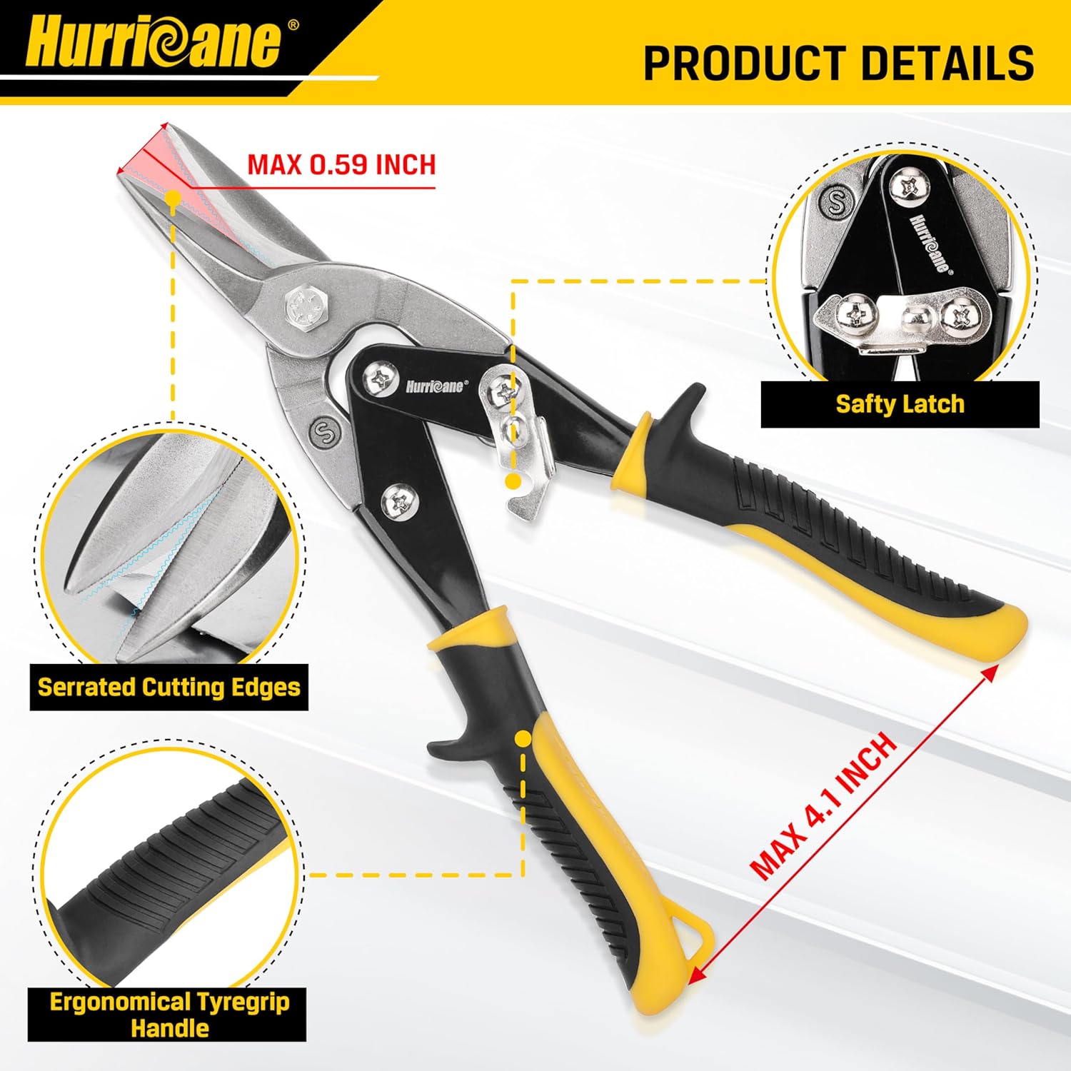Kéo cắt thiếc hàng không HURRICANE 10" để cắt kim loại tấm, cắt thẳng, thép crom vanadi