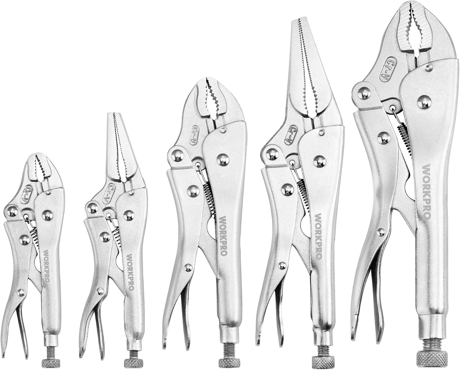 Bộ kìm khóa 5 món, bộ dụng cụ kìm, tay cầm phụ bằng thép crom vanadi, kìm hàm cong 5/7/10", kìm mũi dài 6,5/9"