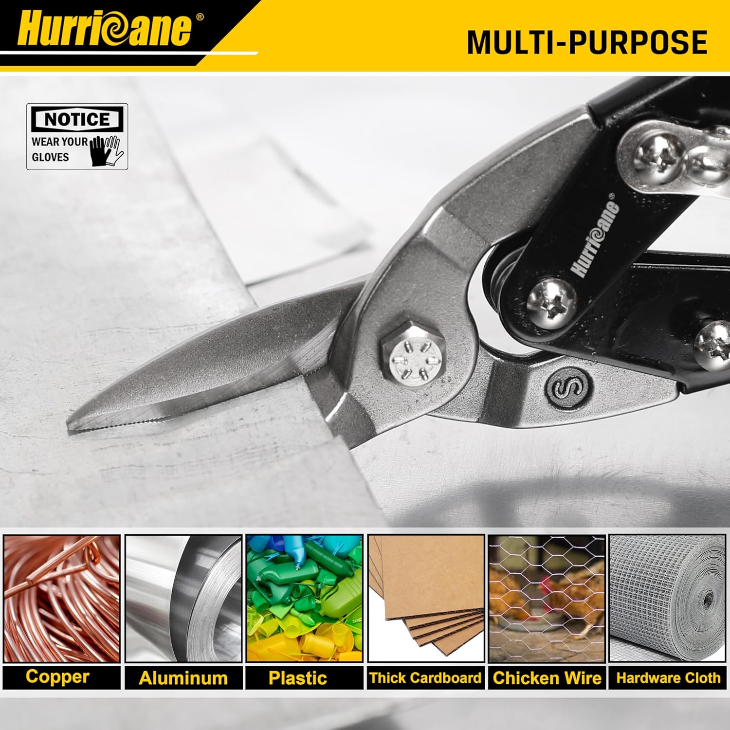 Kéo cắt thiếc hàng không HURRICANE 10" để cắt kim loại tấm, cắt thẳng, thép crom vanadi
