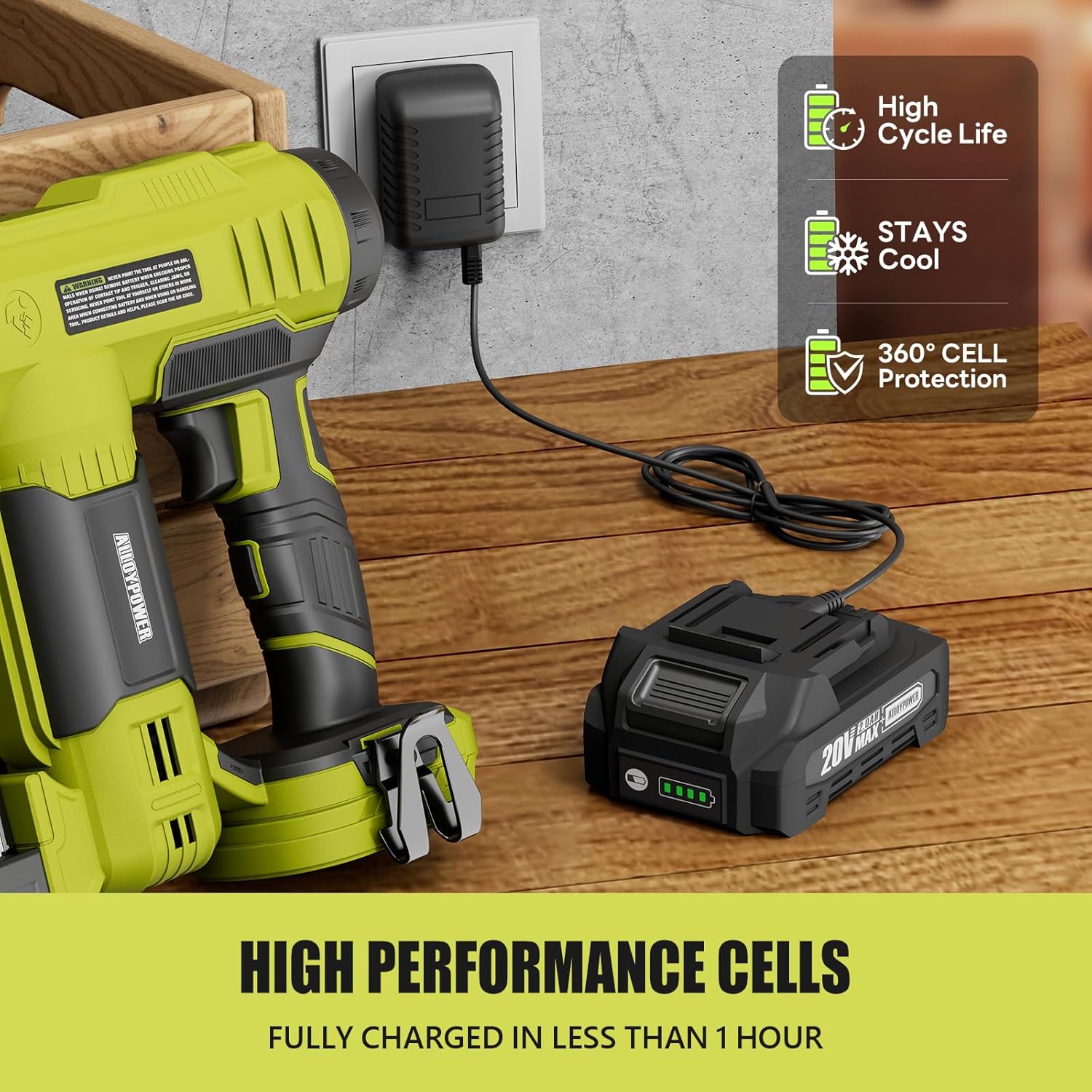 Súng bắn đinh ALLOYPOWER 18-Gauge chạy bằng pin, súng bắn đinh không dây 2 trong 1/máy bấm ghim điện có pin 2.0Ah và bộ sạc, 1000 đinh và 500 ghim để cải thiện nhà cửa và làm đồ gỗ