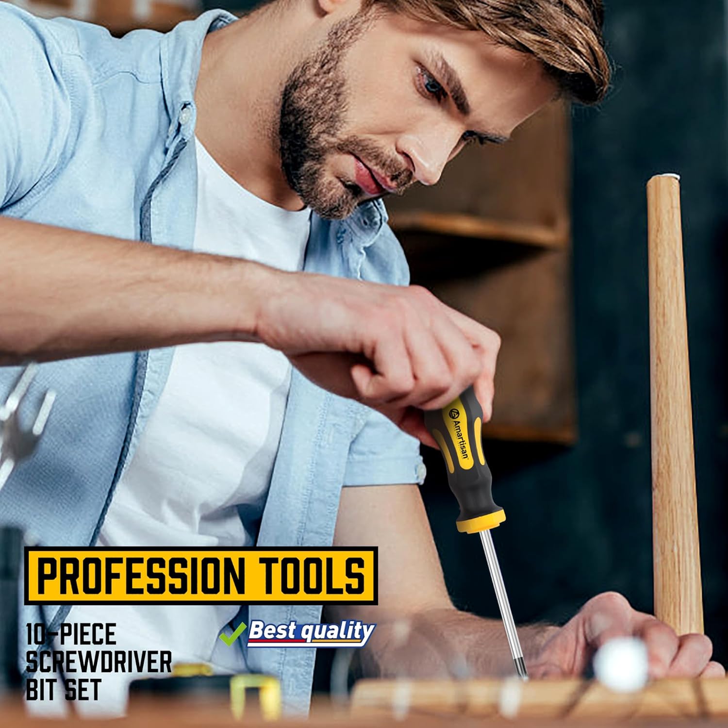 Bộ tua vít từ tính 10 món Amartisan, 5 đầu Phillips và 5 đầu có rãnh Bộ tua vít tay cầm đệm chuyên nghiệp