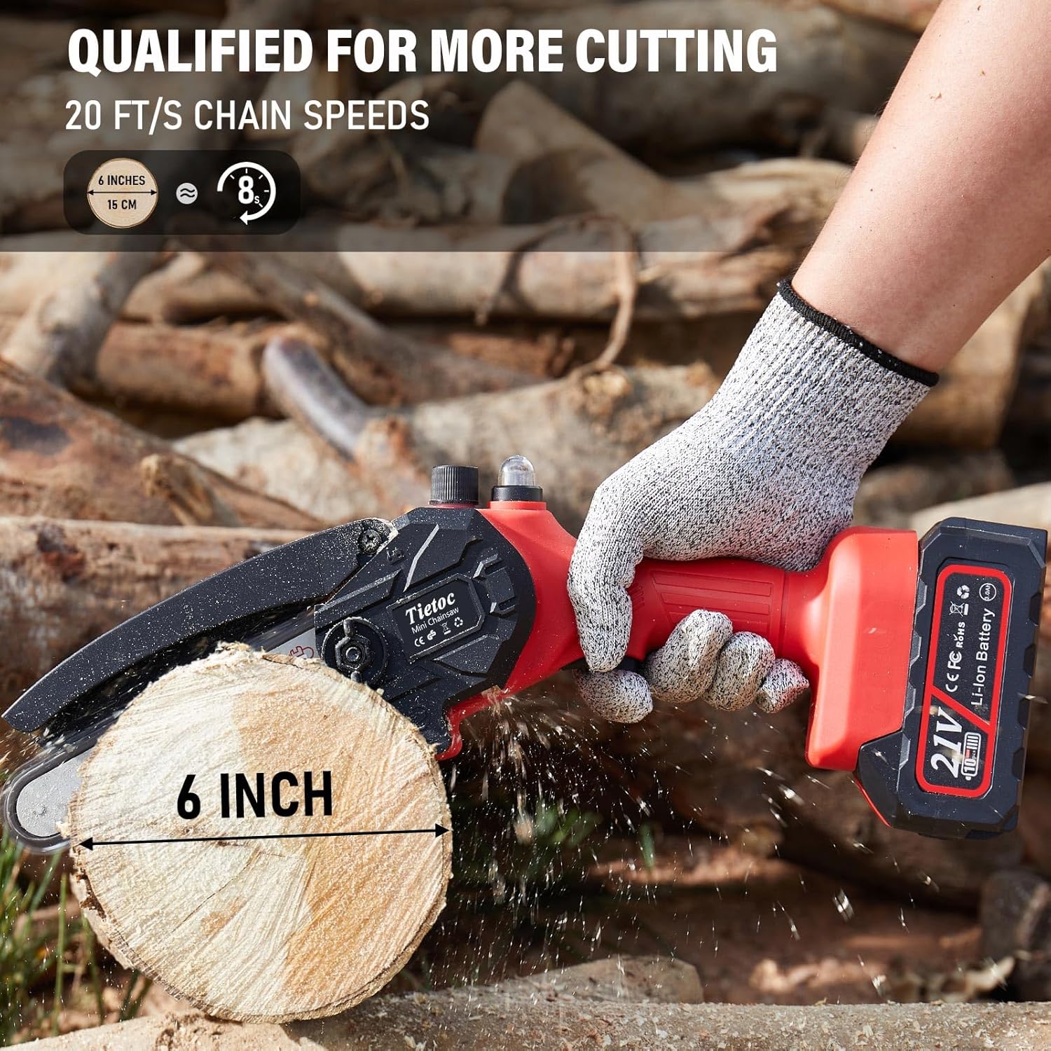 Cưa xích Tietoc Cưa xích điện mini 6 inch không dây dùng pin cầm tay để cắt tỉa gỗ/cây, dụng cụ gia đình và làm vườn, quà tặng cưa xích cho nam giới, bố, chồng, bố, người làm vườn 2025