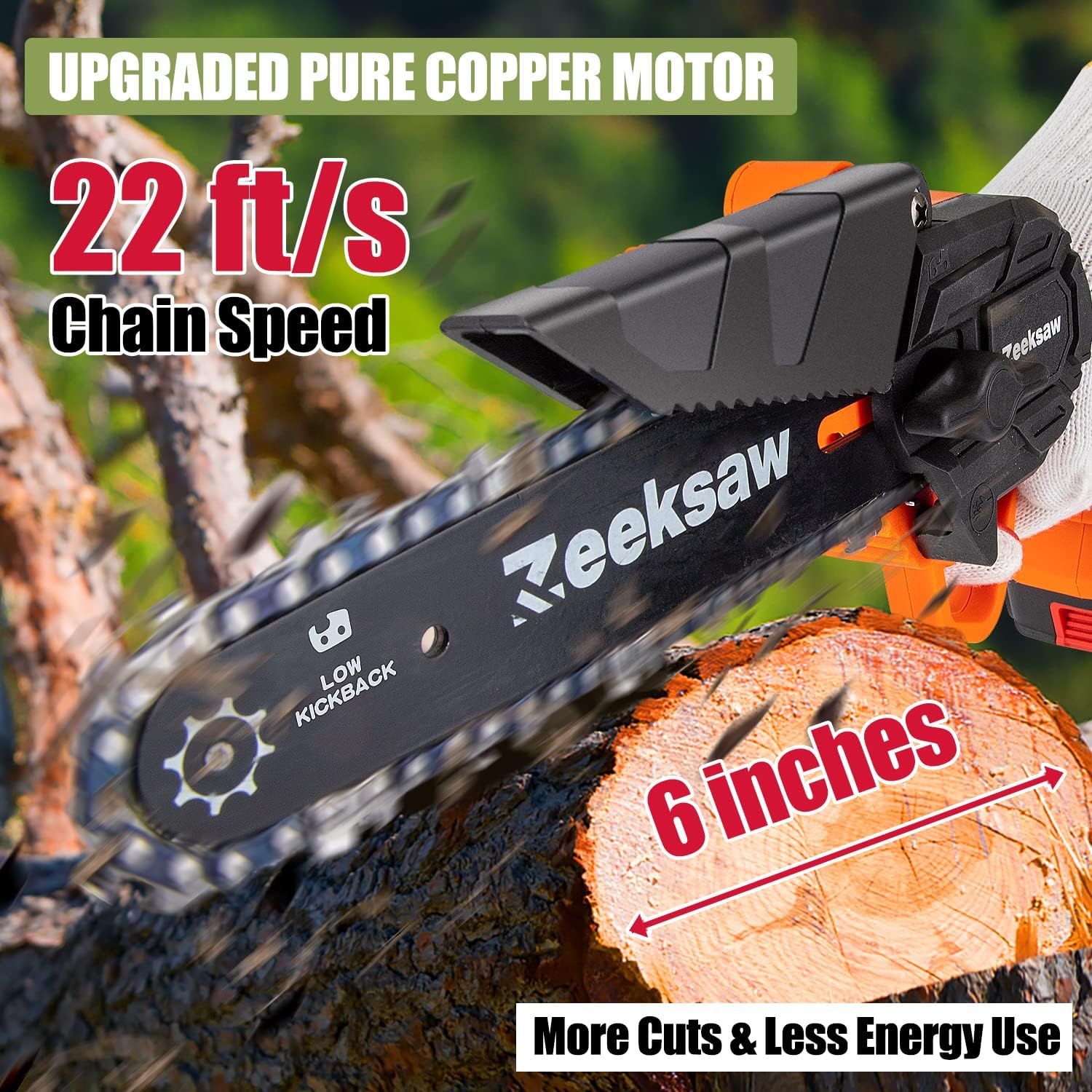 Cưa xích mini 6 inch không dây cầm tay siêu bền với 2 pin lớn, Cưa xích mini chạy bằng điện chạy bằng pin, Cưa tay nhỏ cho cây - Dụng cụ tiết kiệm thời gian cho sân vườn