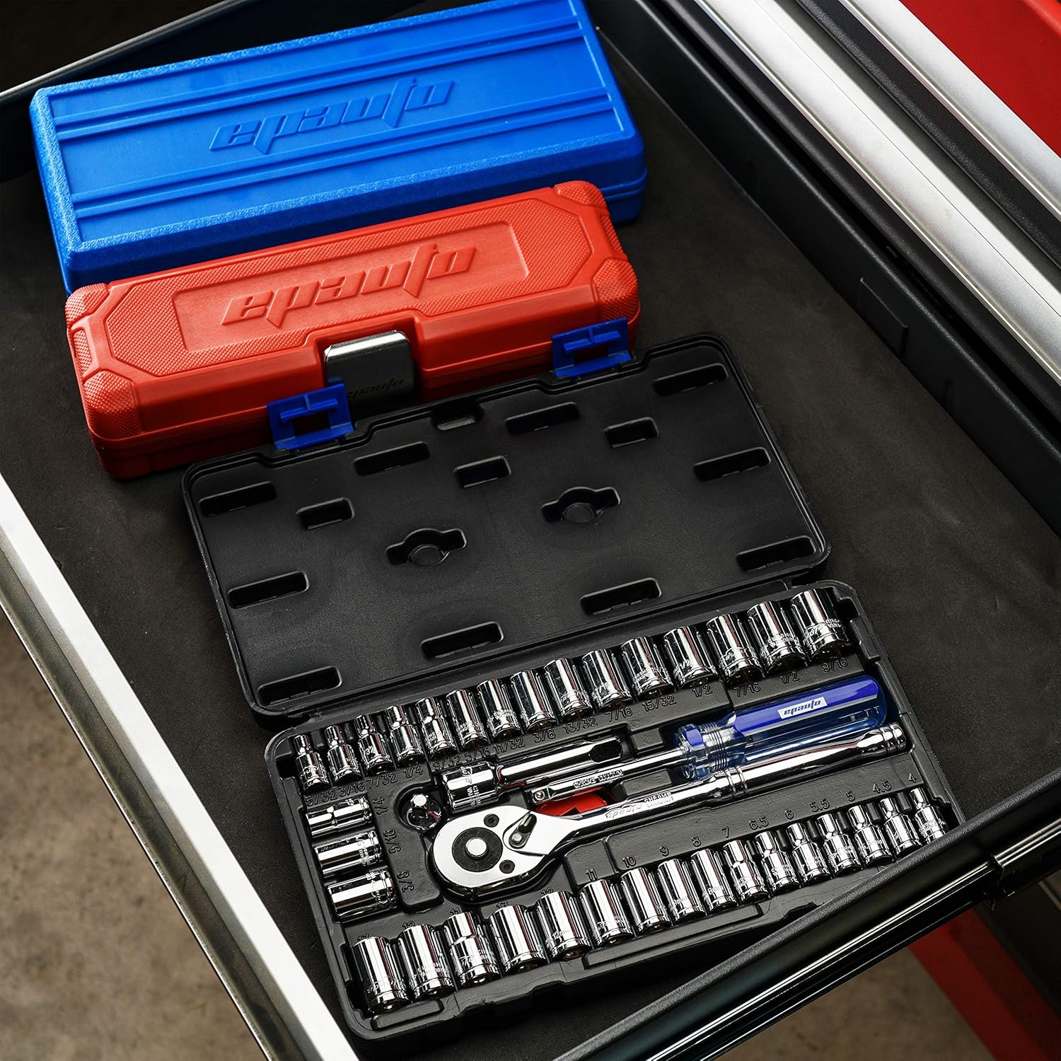 Bộ ổ cắm dẫn động 40 chi tiết 1/4" và 3/8" EPAuto có khóa gài đảo ngược 72 răng