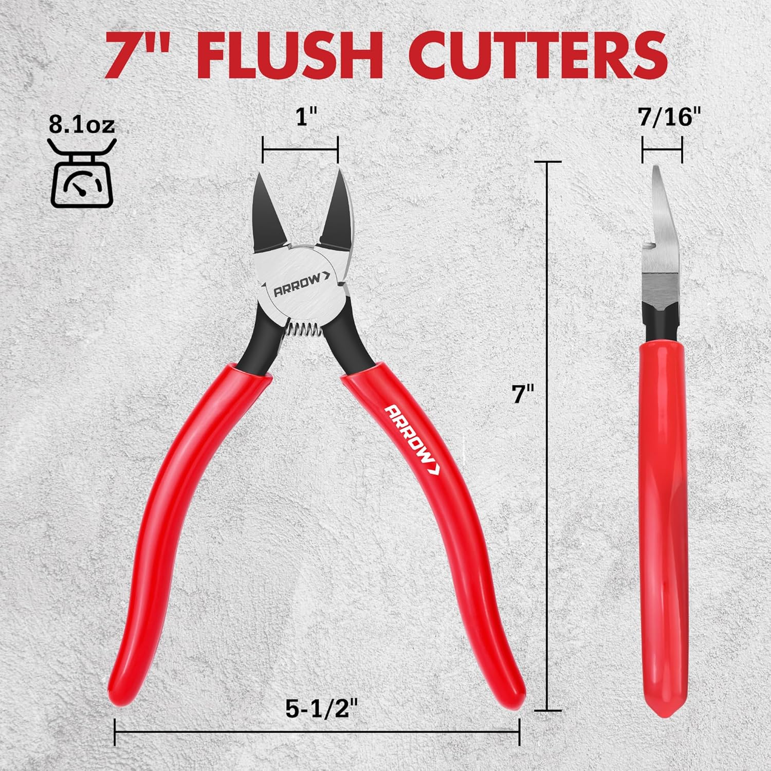 Kìm cắt dây chính xác ARROW 7 inch - Kìm cắt bên lò xo, Kìm cắt phẳng siêu sắc có tay cầm chống trượt để làm đồ trang sức, đồ thủ công, đồ điện tử, dây buộc, mô hình tự làm