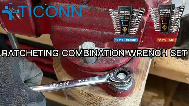 Bộ cờ lê TICONN 24 món có giá để đồ, cờ lê cơ học siêu mỏng chuyên nghiệp Cr-V (12" (SAE) và 12mm (hệ mét))